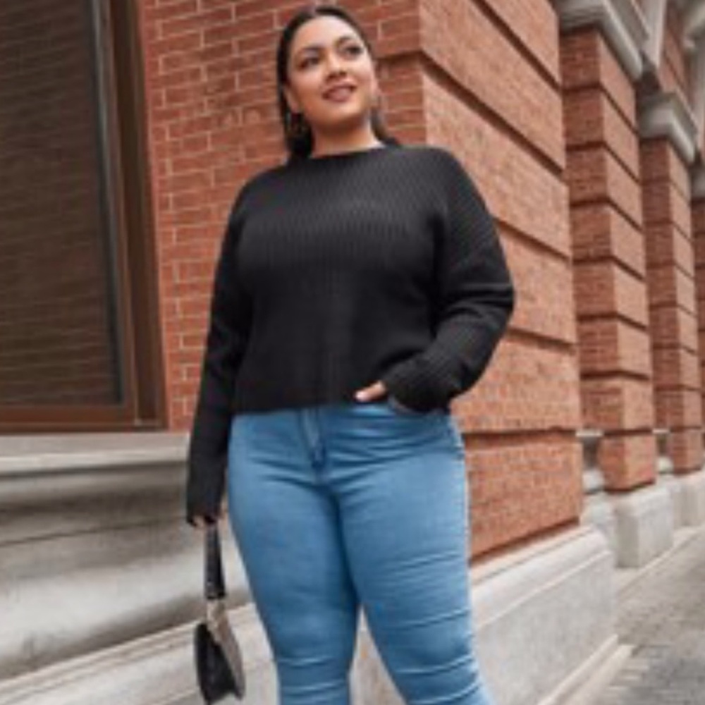 Black Ribbed Knit Cropped Sweater NWOT